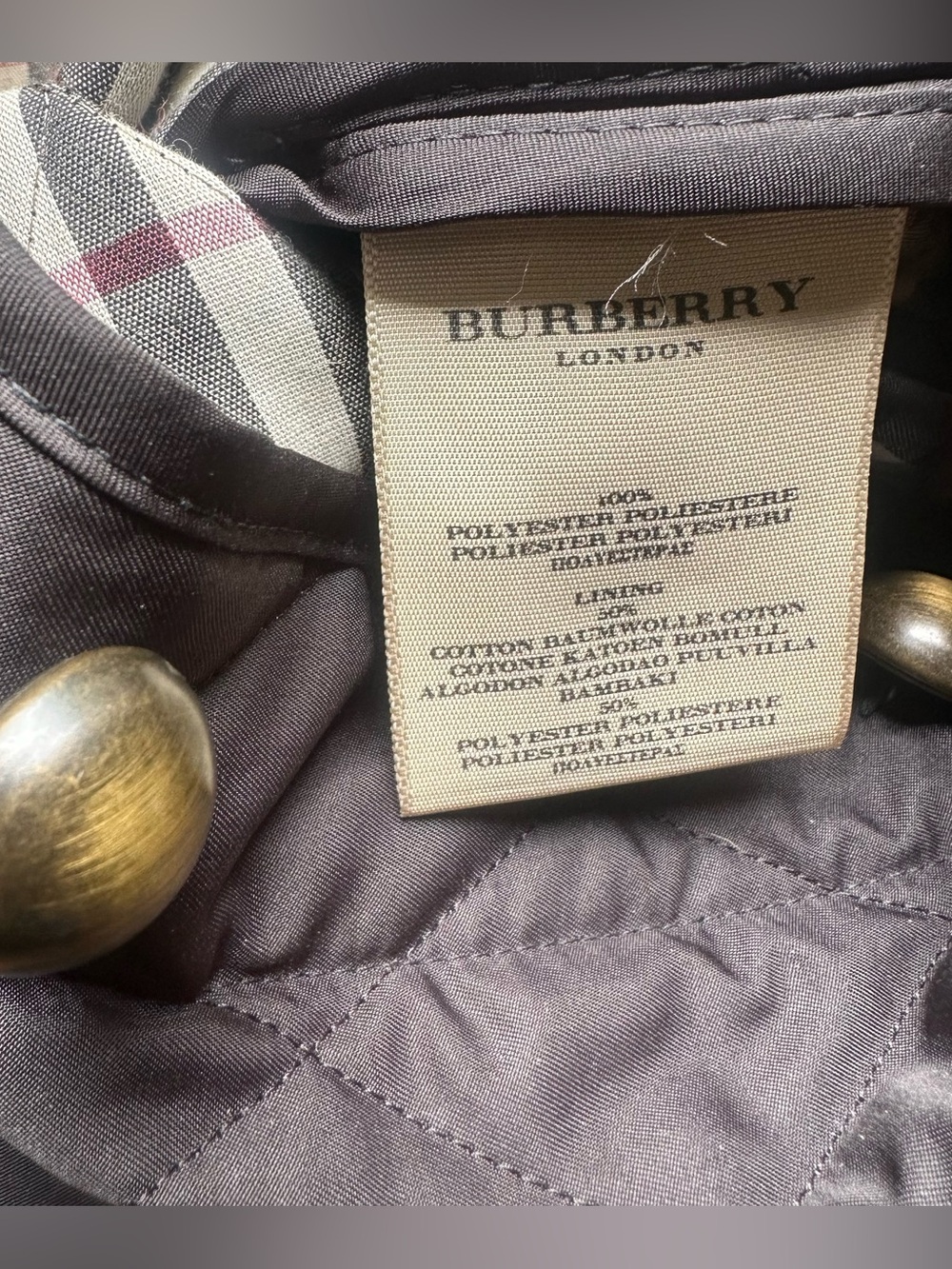 Burberry Quilted Black Belted Jacket with Button Front size medium - Picture 5 of 6